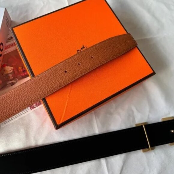 Hermes Reversible 32mm Belt Black/Brown Gold Buckle 90cm display picture 3